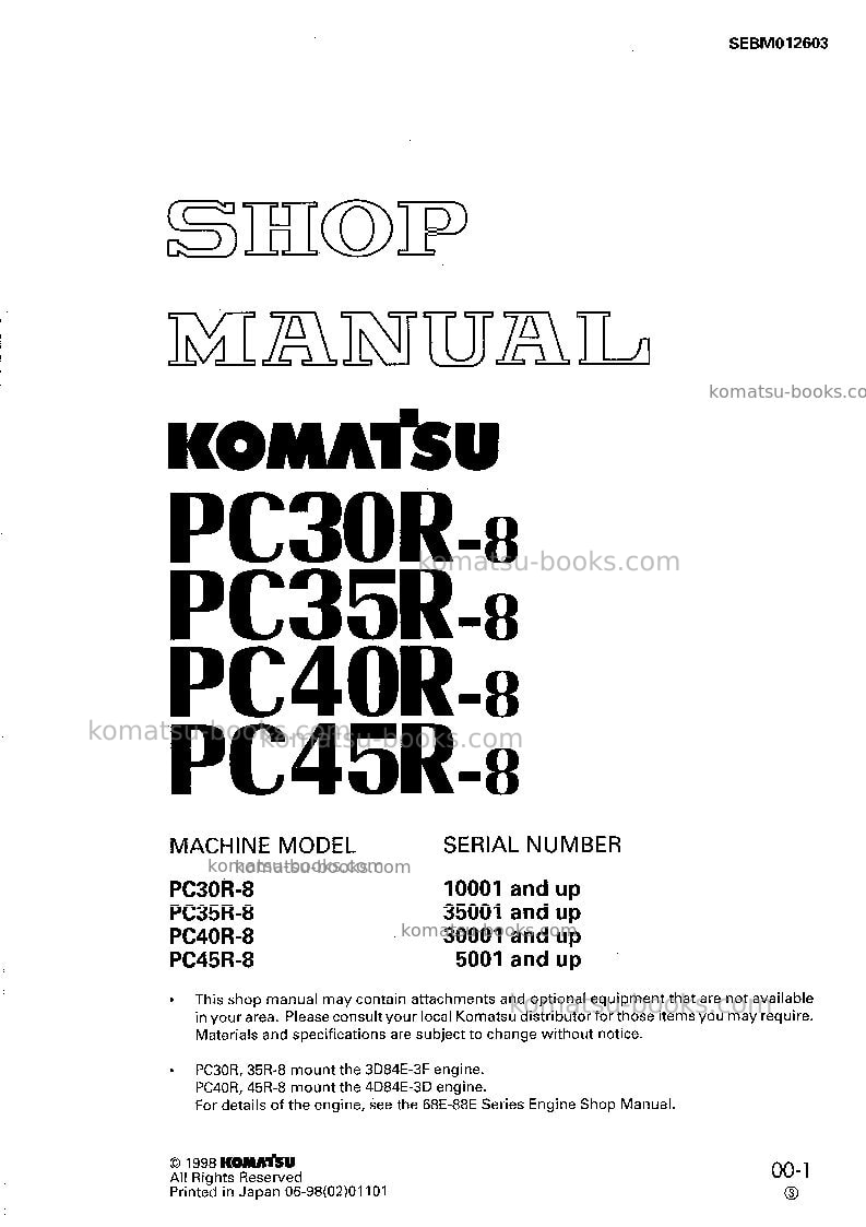 Komatsu pc40r-8jpn Repair & maintenance cover Komatsu pc40r-8jpn Repair & maintenance cover