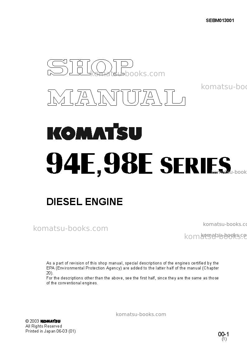 Komatsu 4d98e-2jpn Repair & maintenance cover