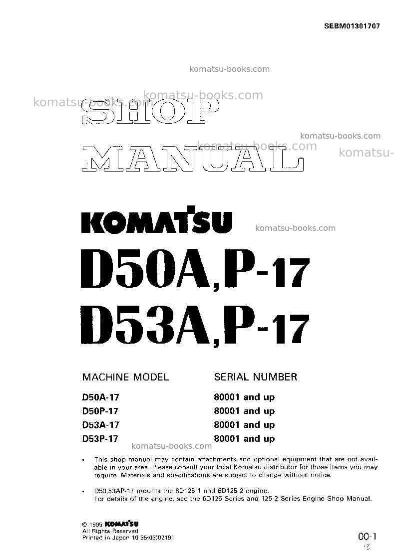 Komatsu d53a-17jpn Repair & maintenance cover Komatsu d53a-17jpn Repair & maintenance cover