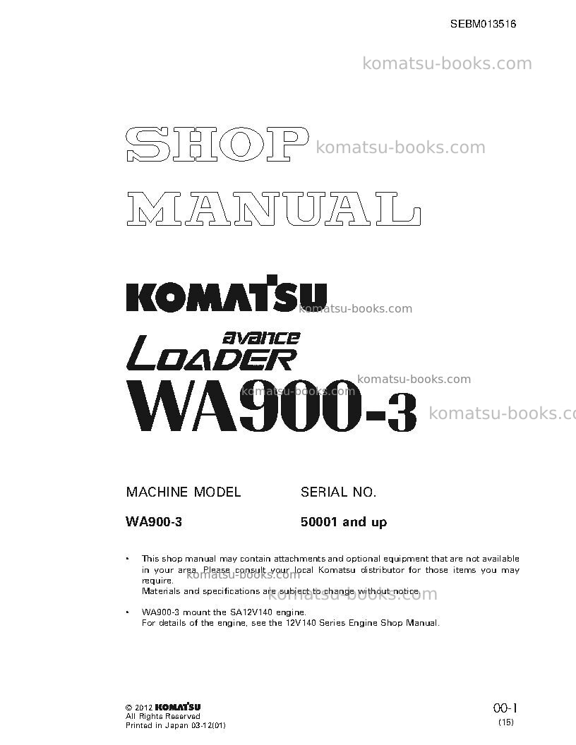 Komatsu wa900-3jpn Repair & maintenance cover