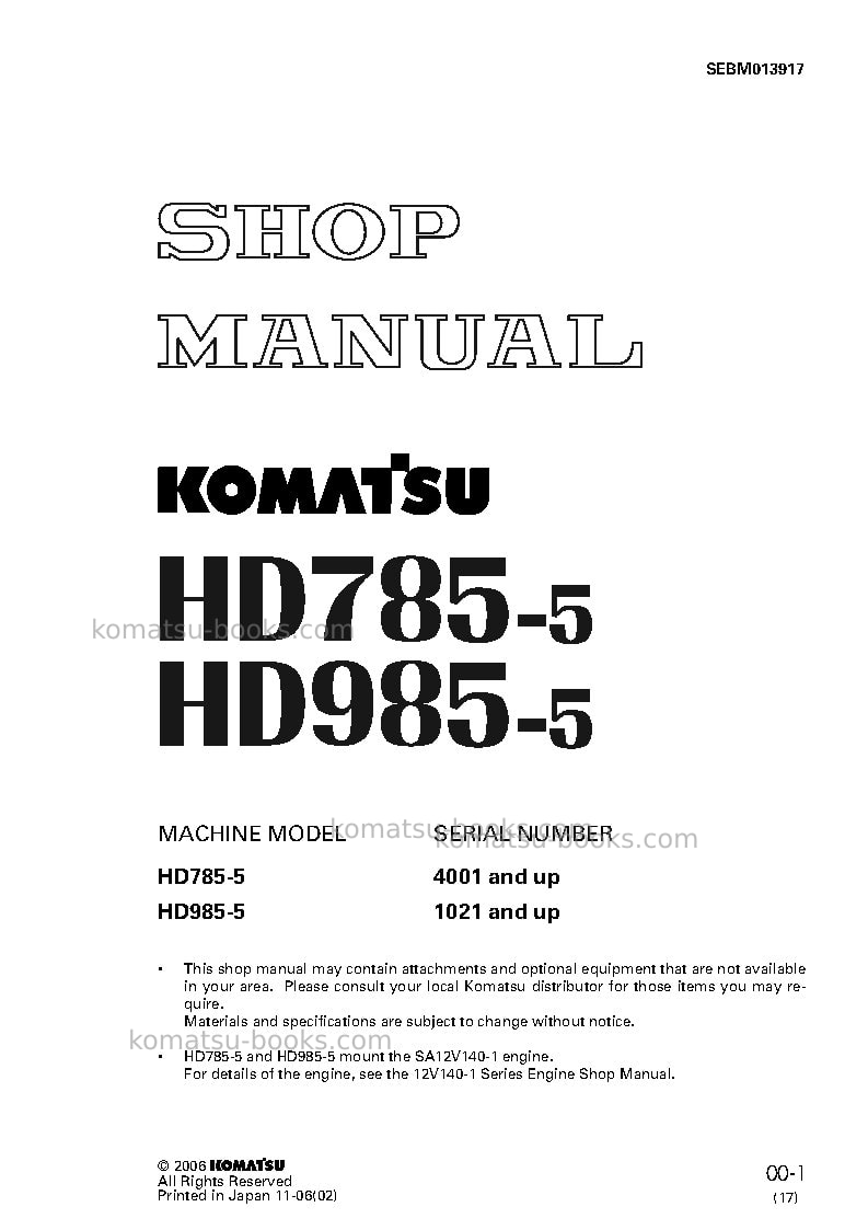 Komatsu hd785-5jpn Repair & maintenance cover Komatsu hd785-5jpn Repair & maintenance cover