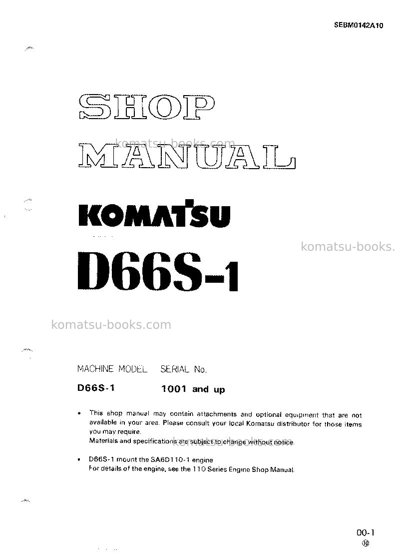 Komatsu d66s-1jpn Repair & maintenance cover Komatsu d66s-1jpn Repair & maintenance cover