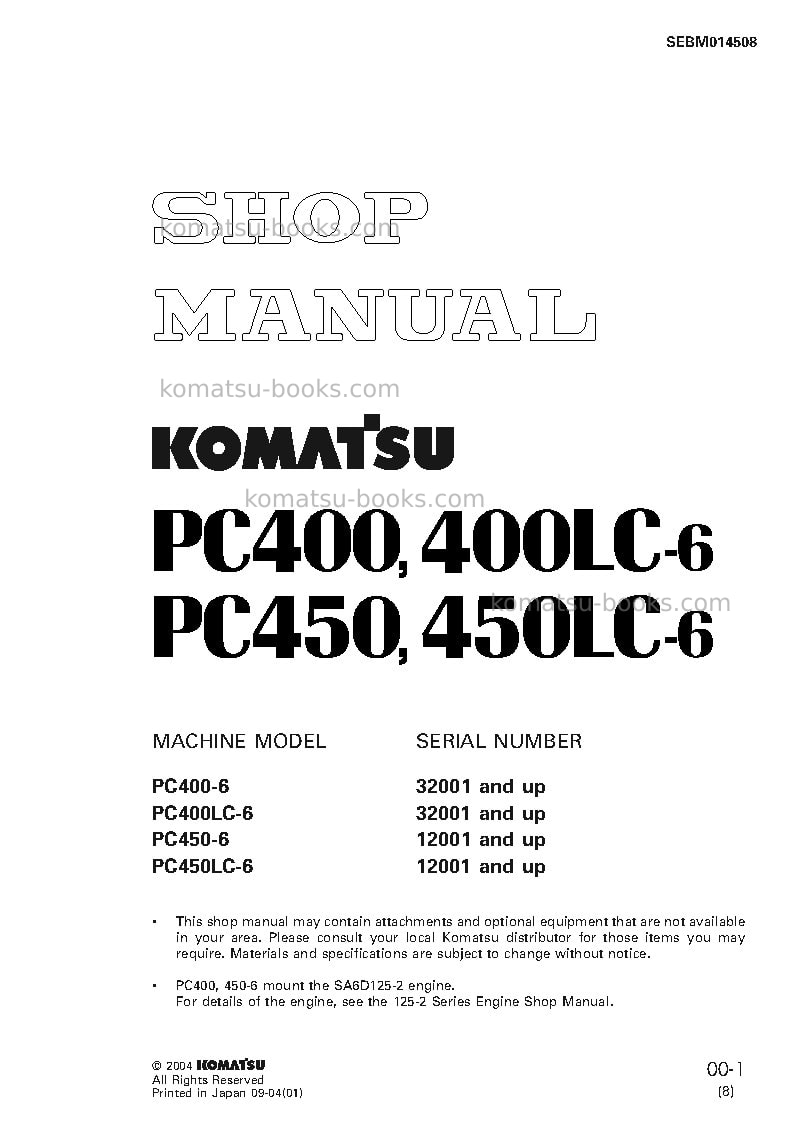 Komatsu pc450lc-6jpn Repair & maintenance cover Komatsu pc450lc-6jpn Repair & maintenance cover