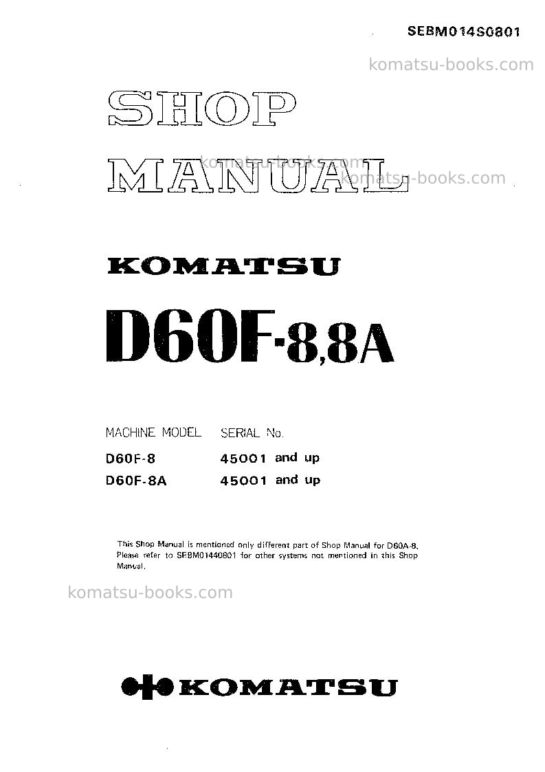 Komatsu d60f-8jpn-a Repair & maintenance cover