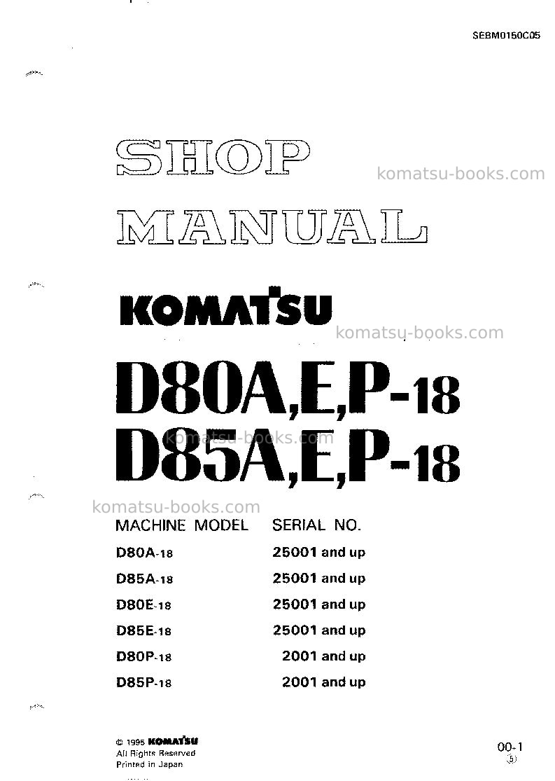 Komatsu d80p-18jpn Repair & maintenance cover Komatsu d80p-18jpn Repair & maintenance cover