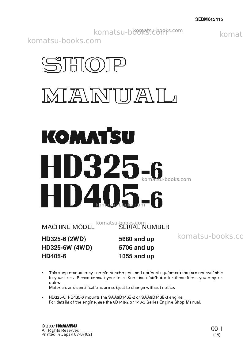 Komatsu hd405-6jpn Repair & maintenance cover Komatsu hd405-6jpn Repair & maintenance cover
