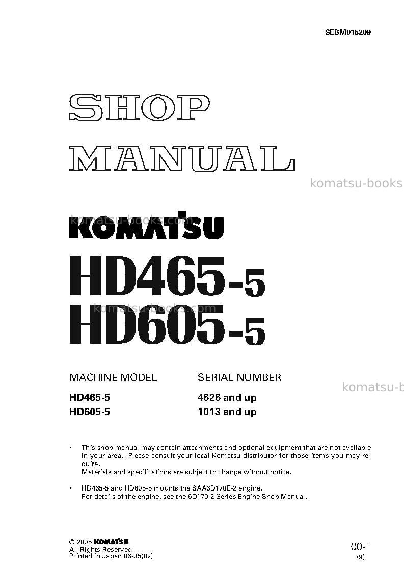 Komatsu hd465-5jpn Repair & maintenance cover