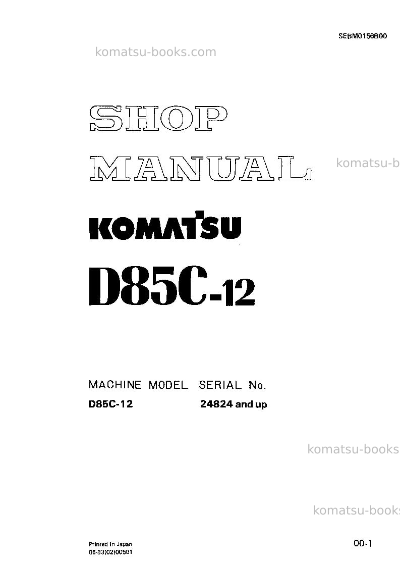 Komatsu d85c-12jpn Repair & maintenance cover