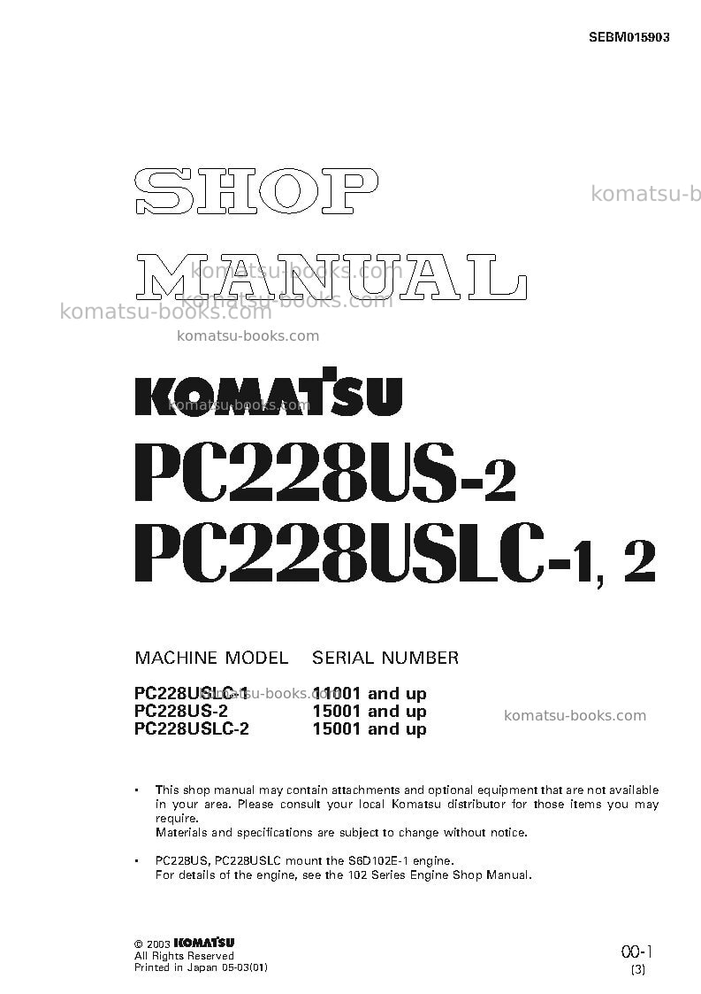 Komatsu pc228uslc-1jpn Repair & maintenance cover Komatsu pc228uslc-1jpn Repair & maintenance cover