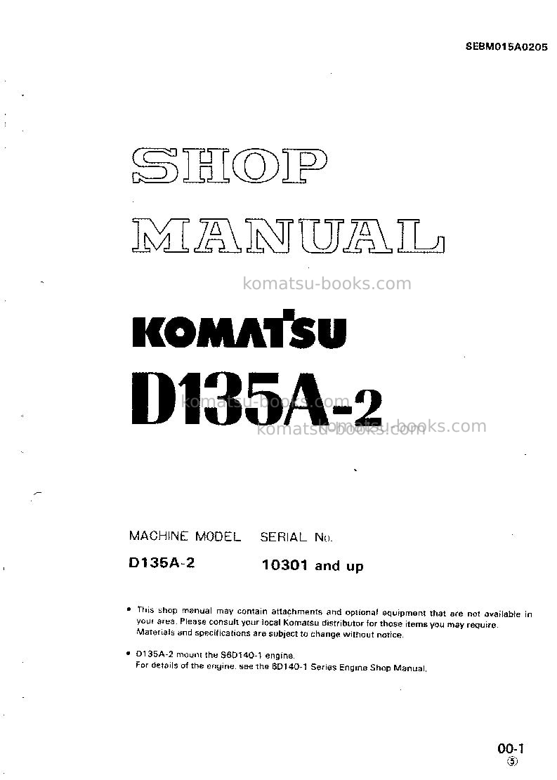 Komatsu d135a-2jpn Repair & maintenance cover Komatsu d135a-2jpn Repair & maintenance cover