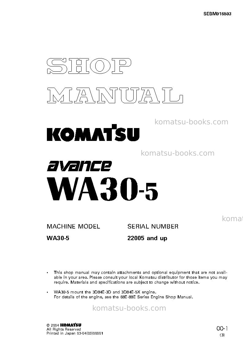 Komatsu wa30-5jpn Repair & maintenance cover Komatsu wa30-5jpn Repair & maintenance cover