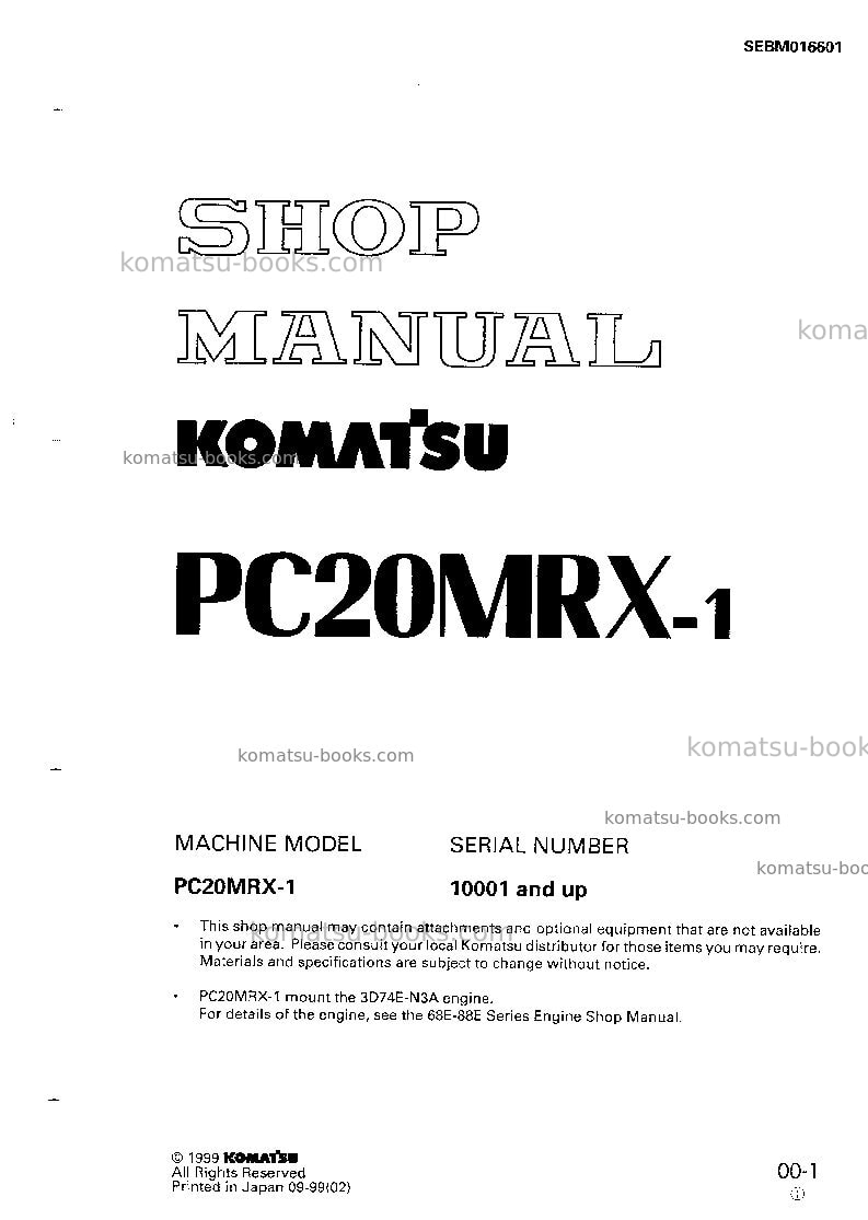 Komatsu pc20mr-1jpn Repair & maintenance cover Komatsu pc20mr-1jpn Repair & maintenance cover