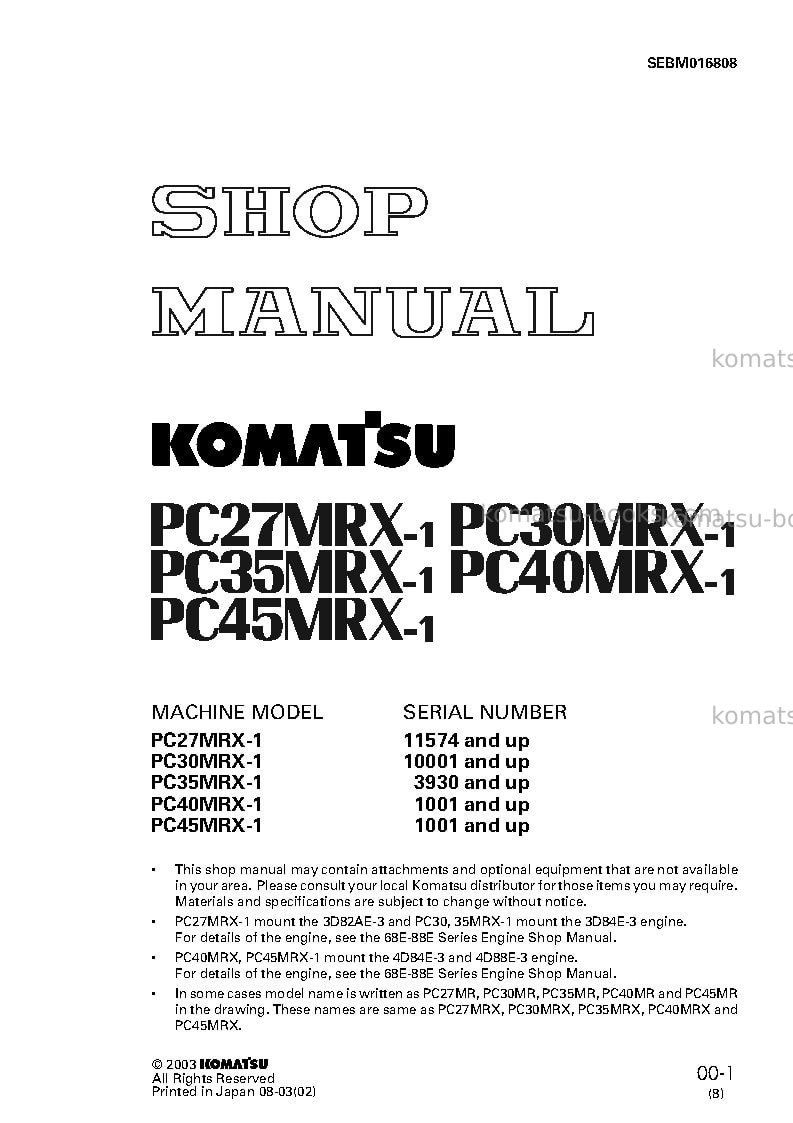 Komatsu pc45mr-1jpn Repair & maintenance cover Komatsu pc45mr-1jpn Repair & maintenance cover