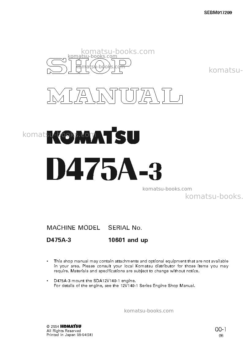 Komatsu d475a-3jpn-for estonia Repair & maintenance cover Komatsu d475a-3jpn-for estonia Repair & maintenance cover