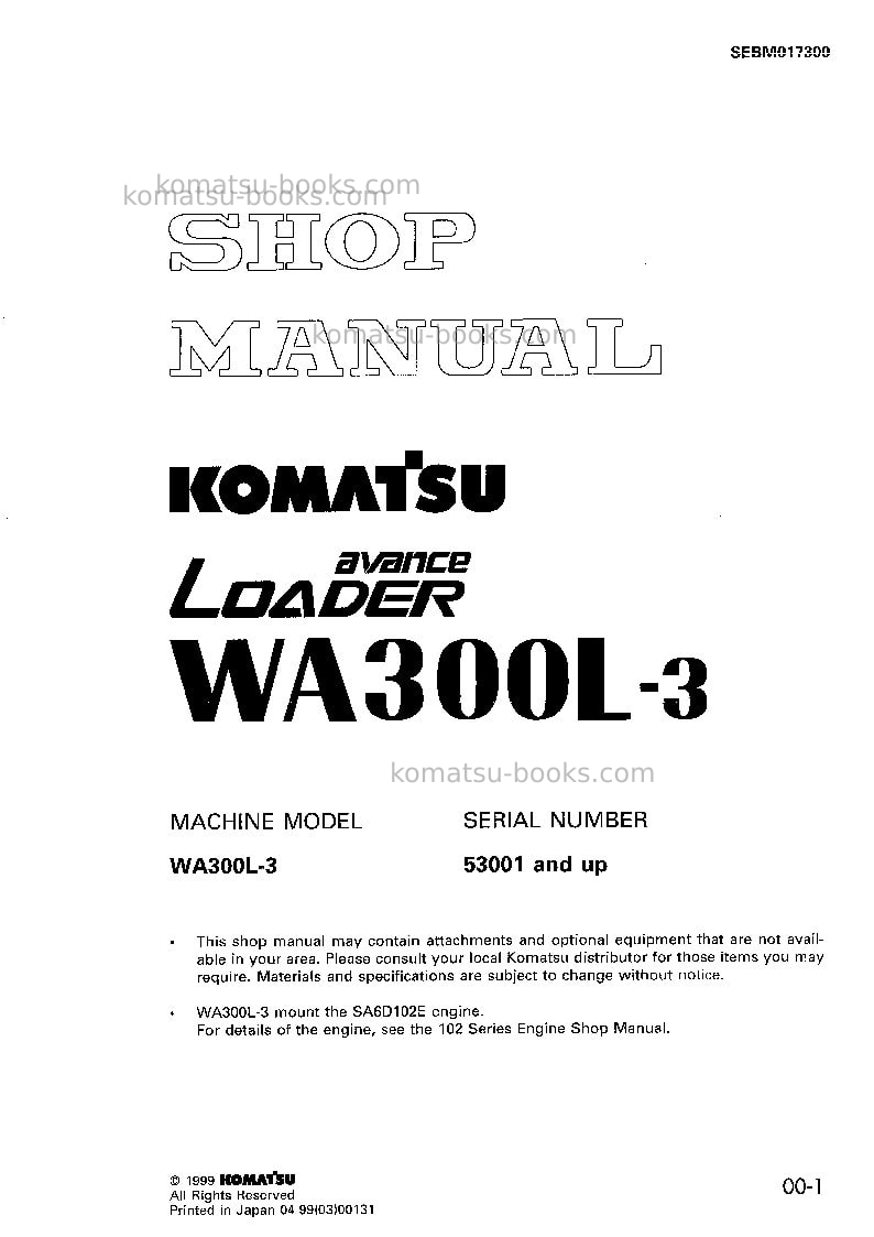 Komatsu wa300l-3jpn Repair & maintenance cover Komatsu wa300l-3jpn Repair & maintenance cover