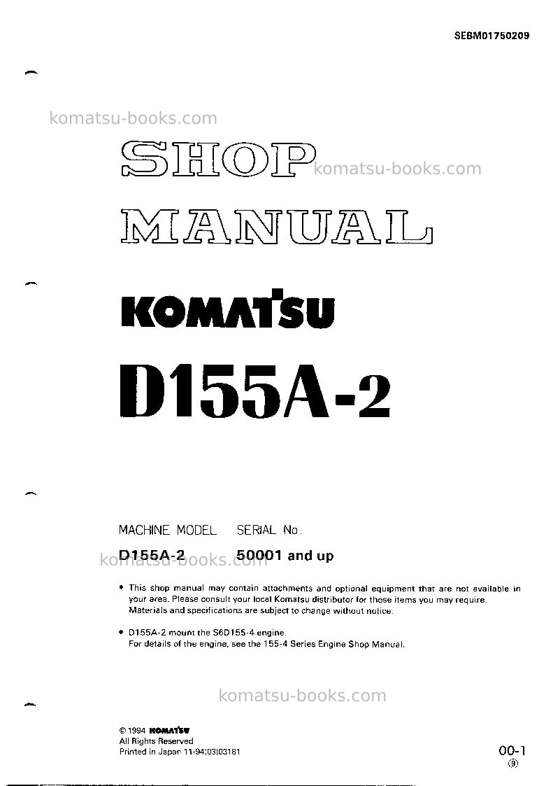 Komatsu d155a-2jpn Repair & maintenance cover Komatsu d155a-2jpn Repair & maintenance cover