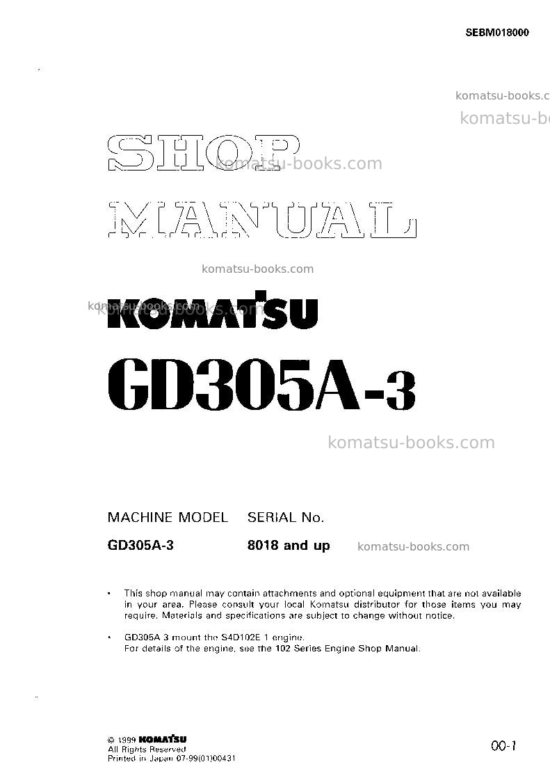 Komatsu gd305a-3jpn Repair & maintenance cover