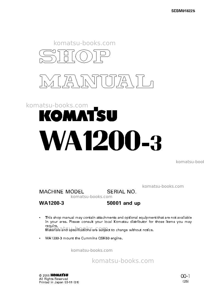 Komatsu wa1200-3jpn Repair & maintenance cover