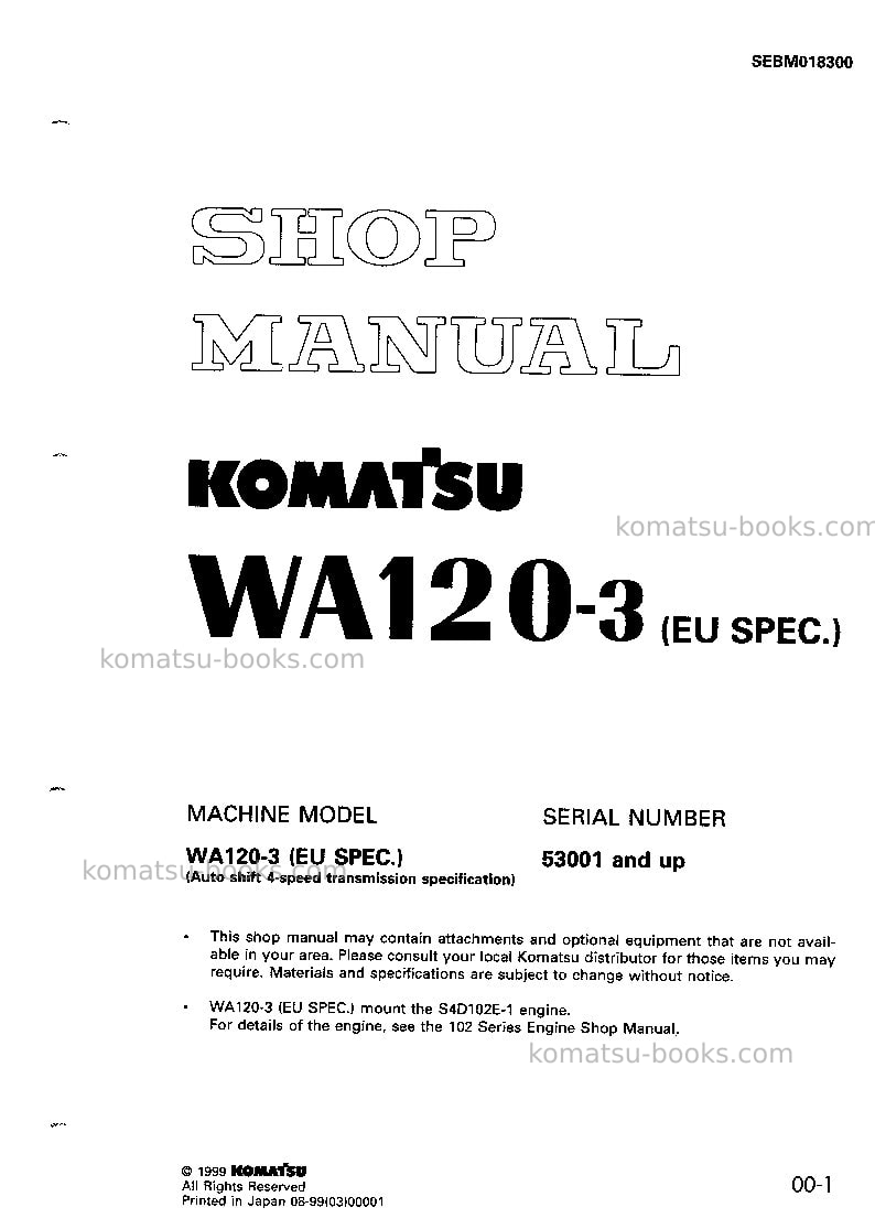 Komatsu wa120-3jpn-d Repair & maintenance cover