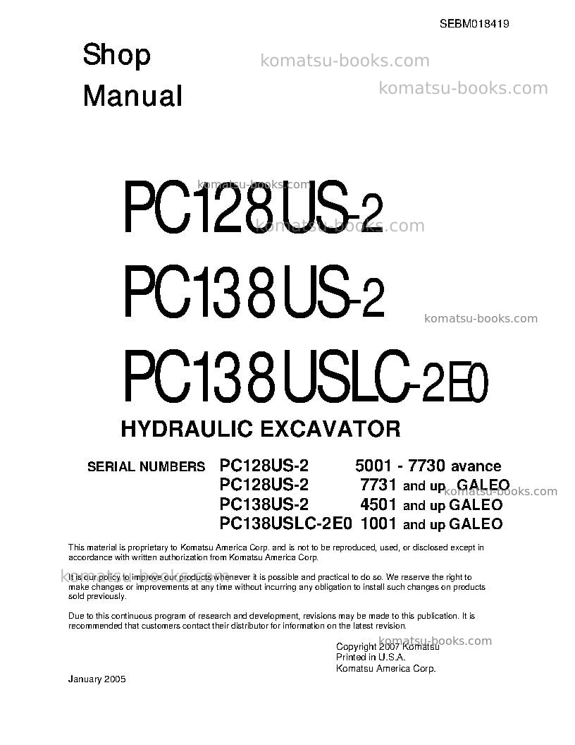 Komatsu pc128us-2jpn Repair & maintenance cover