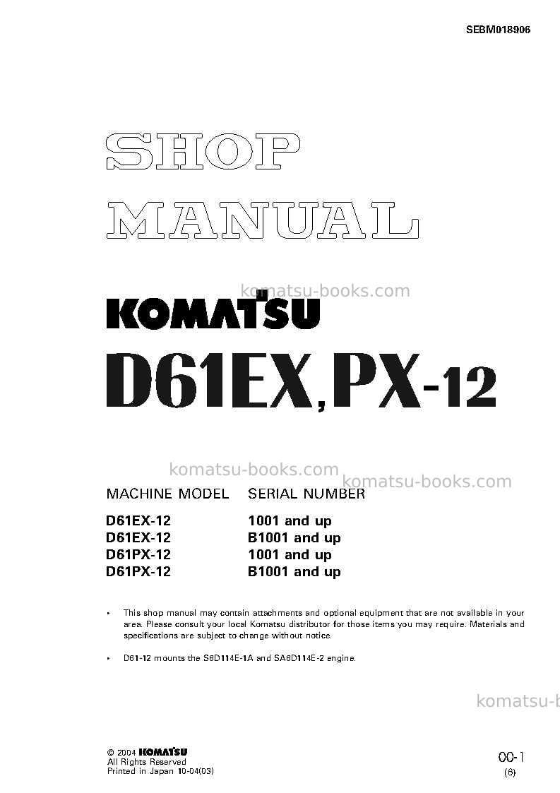 Komatsu d61px-12jpn Repair & maintenance cover Komatsu d61px-12jpn Repair & maintenance cover