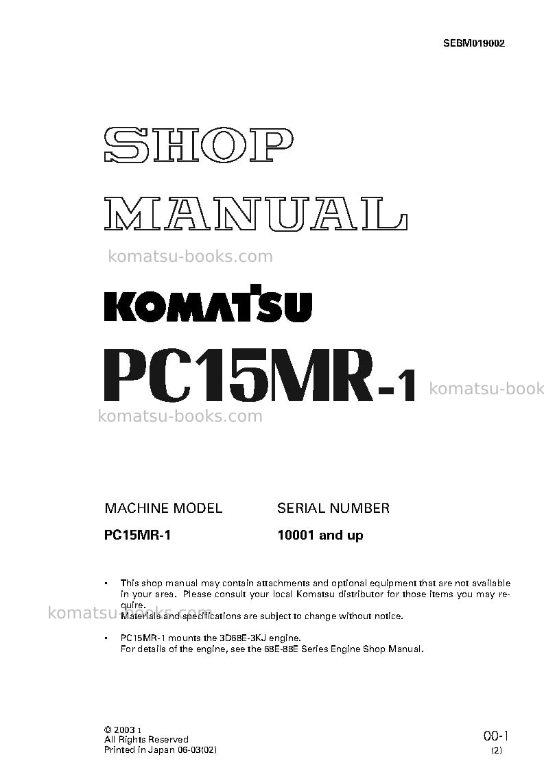 Komatsu mx15jpn Repair & maintenance cover Komatsu mx15jpn Repair & maintenance cover