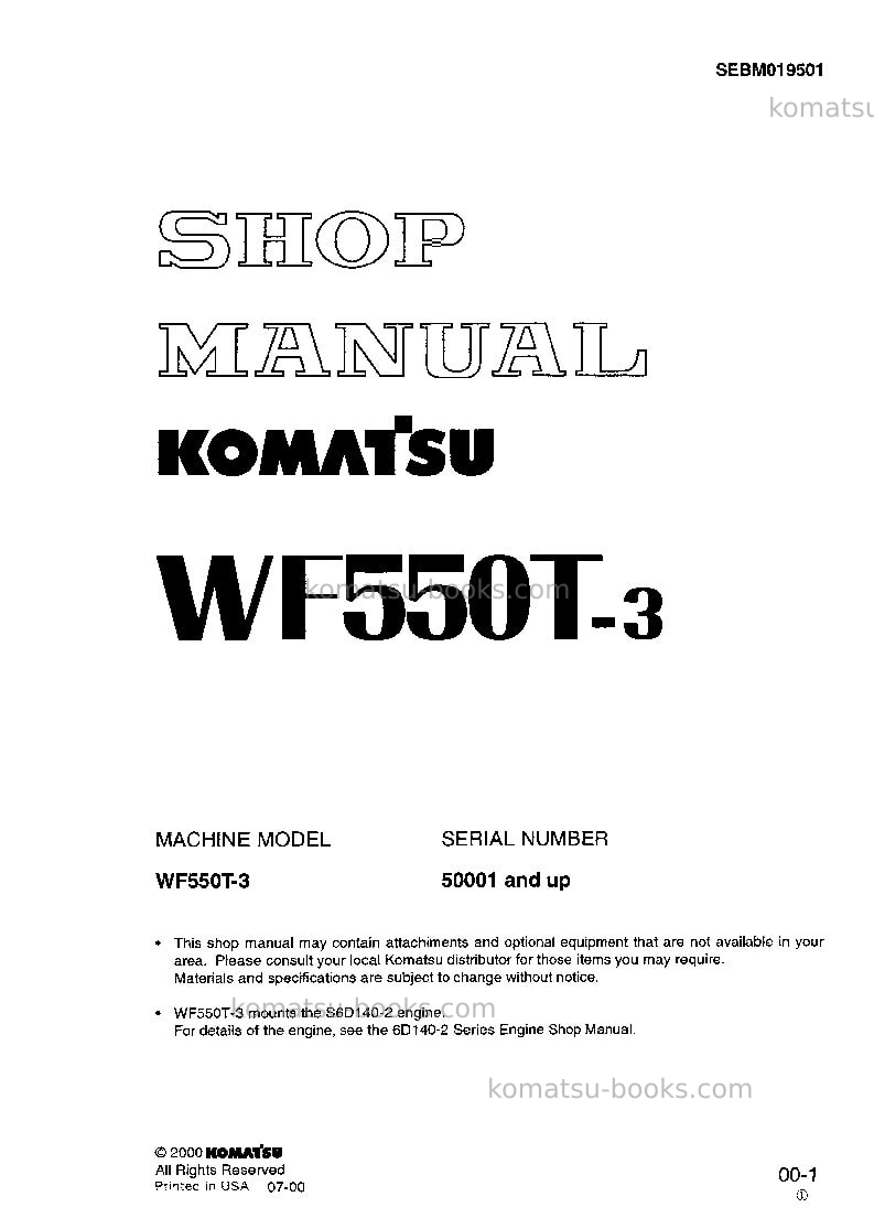 Komatsu wf550t-3jpn Repair & maintenance cover