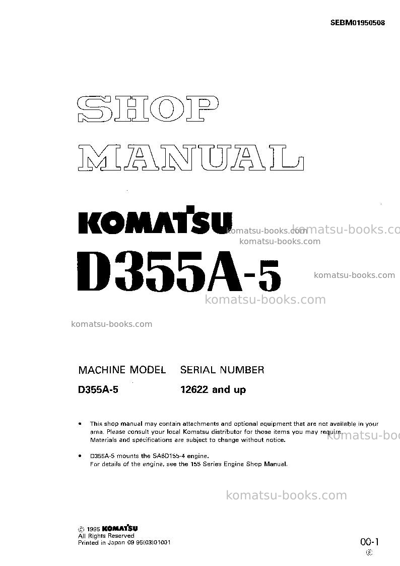 Komatsu d355a-5jpn Repair & maintenance cover