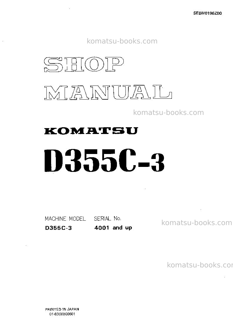 Komatsu d355c-3jpn Repair & maintenance cover Komatsu d355c-3jpn Repair & maintenance cover