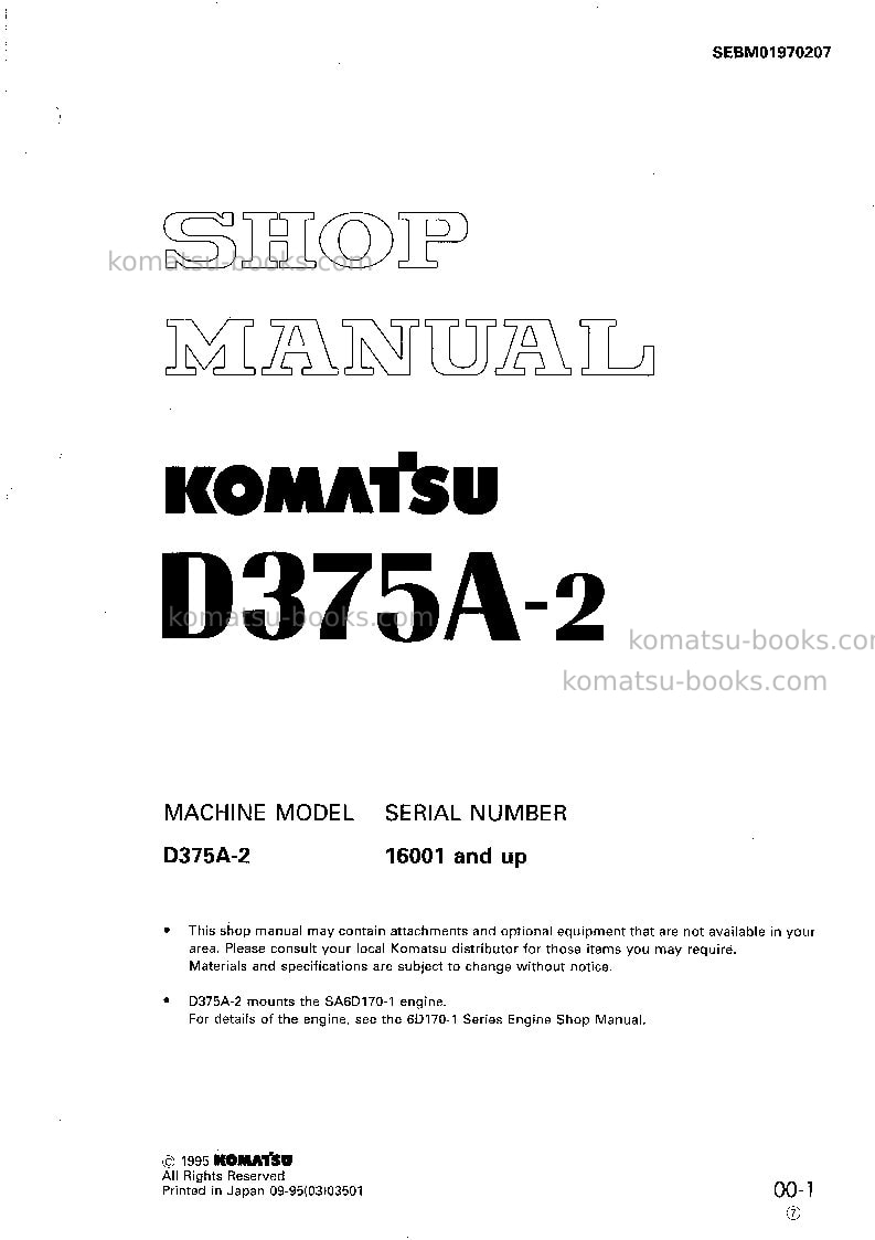 Komatsu d375a-2jpn Repair & maintenance cover Komatsu d375a-2jpn Repair & maintenance cover