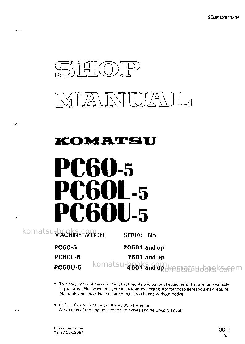 Komatsu pc60l-5jpn Repair & maintenance cover