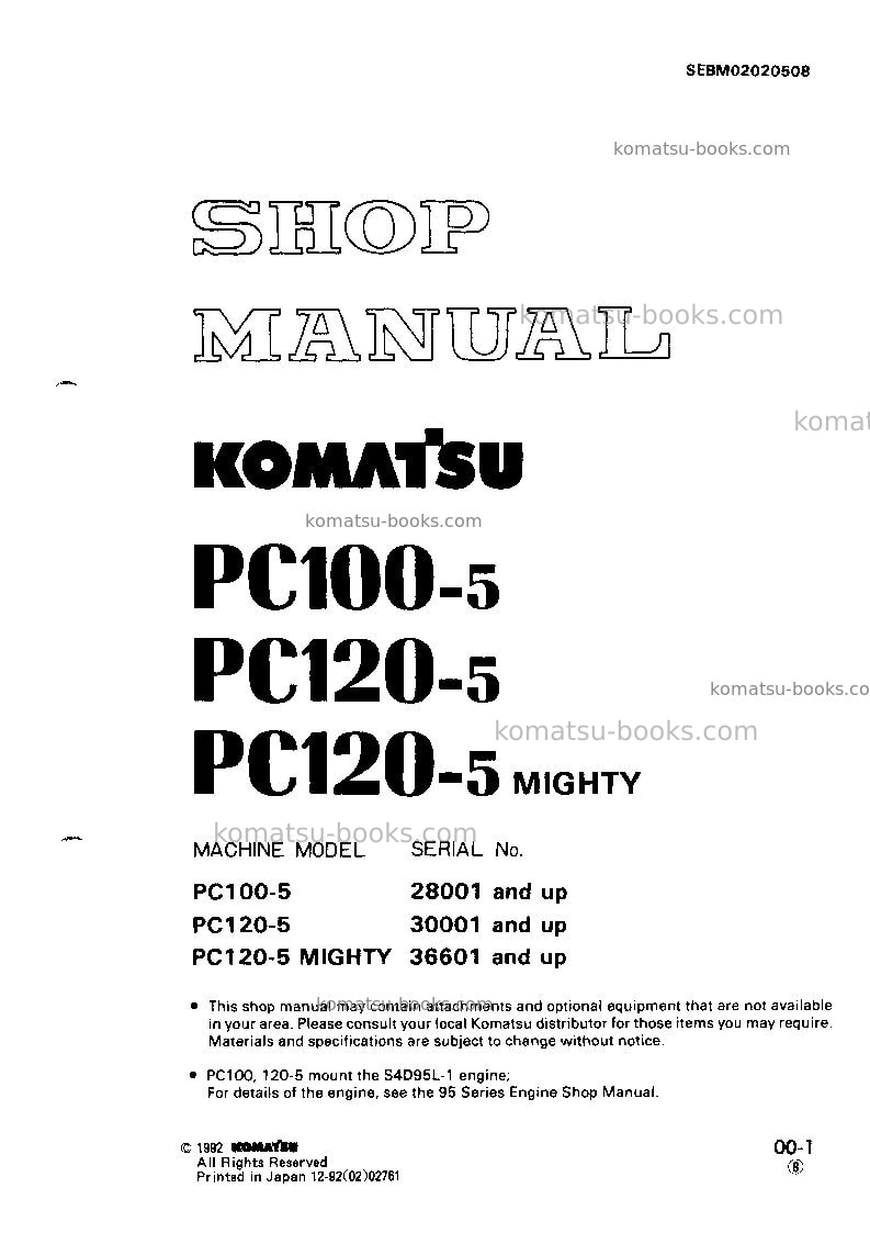 Komatsu pc120-5jpn Repair & maintenance cover Komatsu pc120-5jpn Repair & maintenance cover