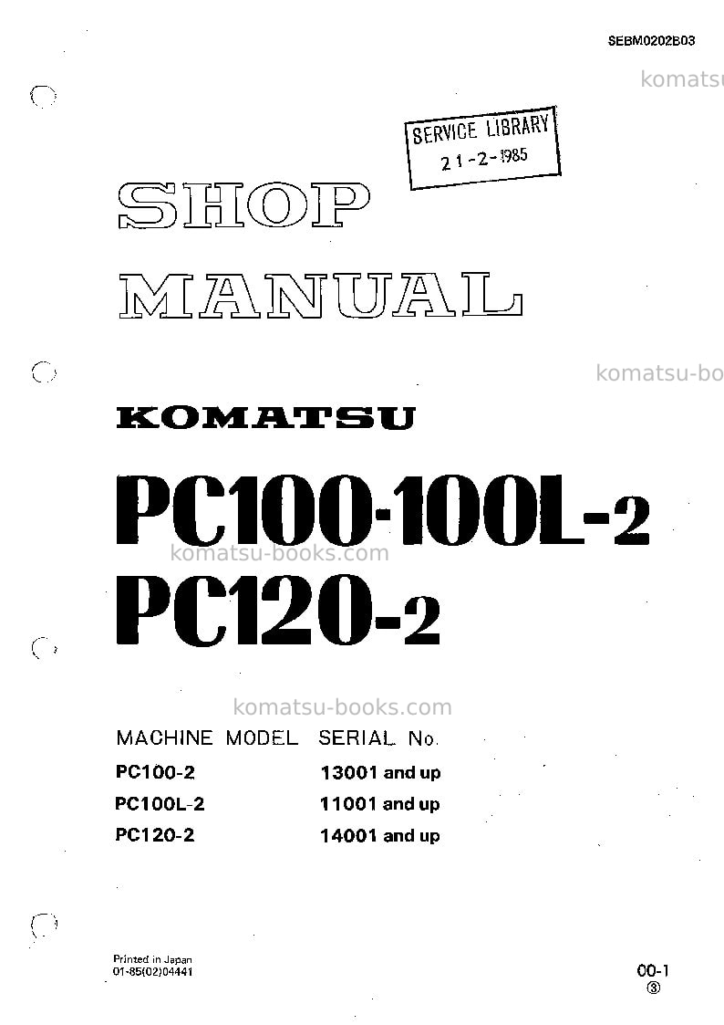 Komatsu pc120-2jpn Repair & maintenance cover Komatsu pc120-2jpn Repair & maintenance cover