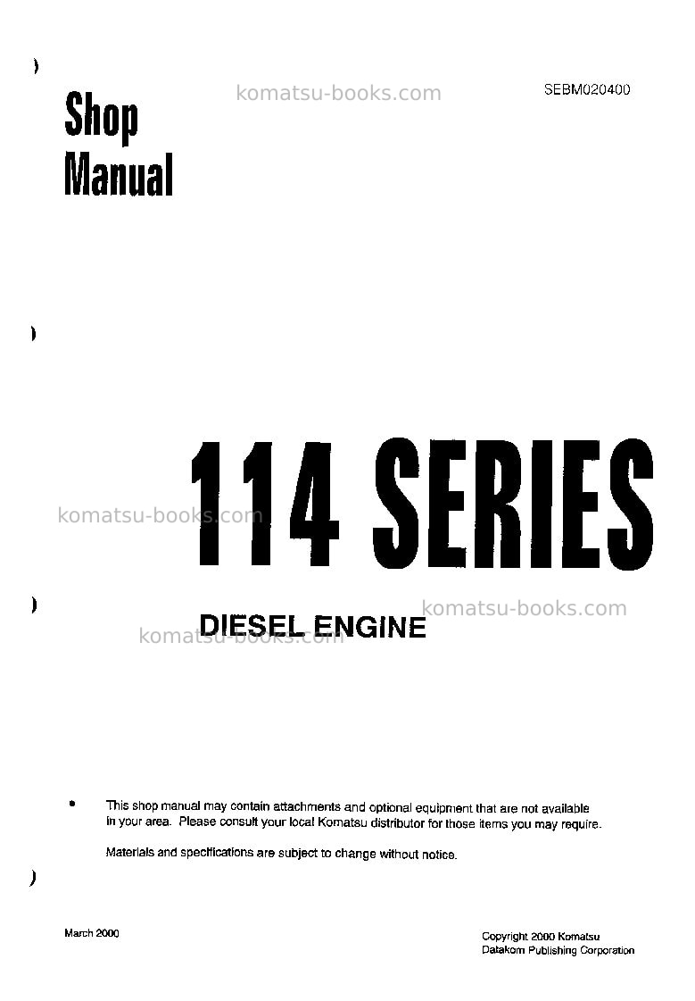 Komatsu saa6d114-1jpn Repair & maintenance cover