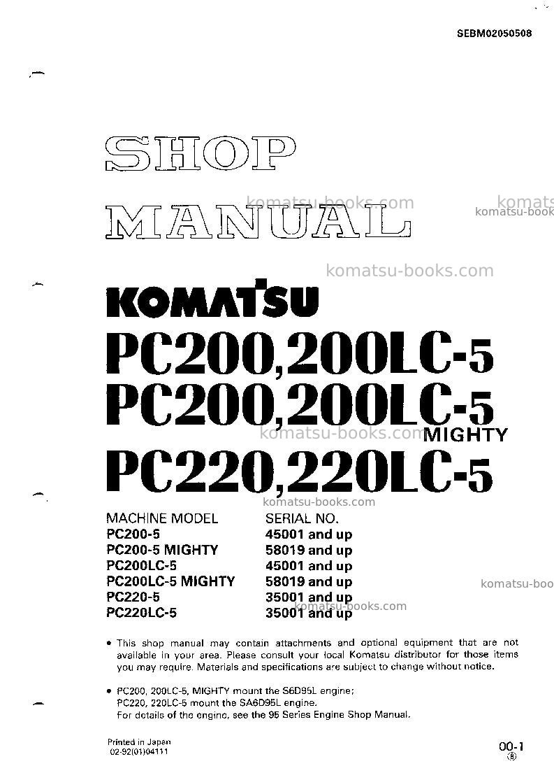 Komatsu pc200lc-5jpn Repair & maintenance cover Komatsu pc200lc-5jpn Repair & maintenance cover