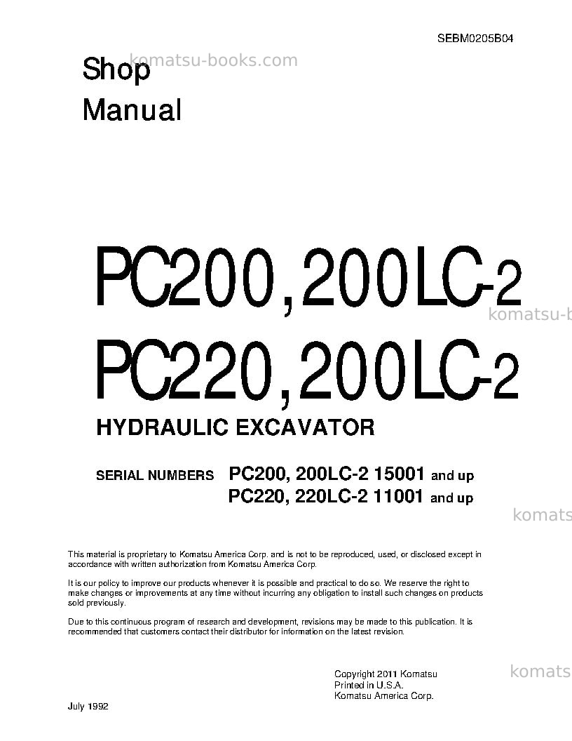 Komatsu pc220lc-2jpn Repair & maintenance cover Komatsu pc220lc-2jpn Repair & maintenance cover