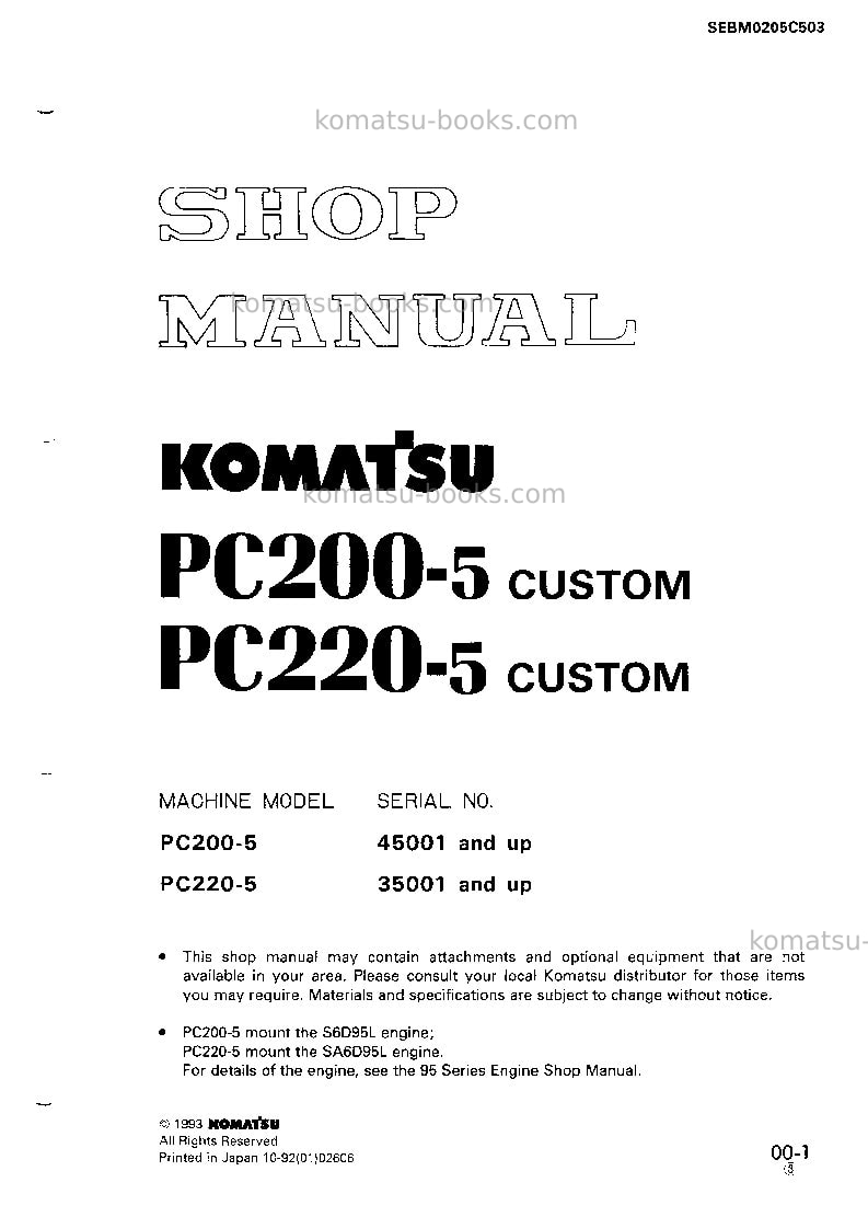 Komatsu pc220-5jpn-custom Repair & maintenance cover