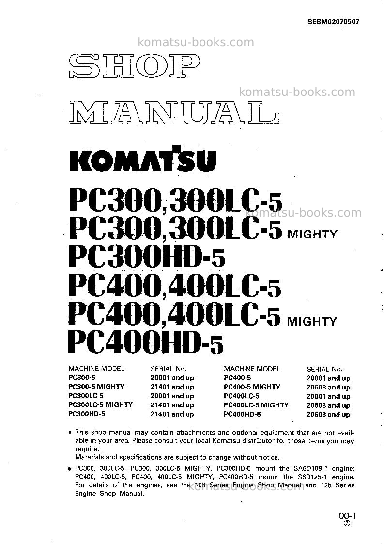 Komatsu pc300lc-5jpn Repair & maintenance cover Komatsu pc300lc-5jpn Repair & maintenance cover