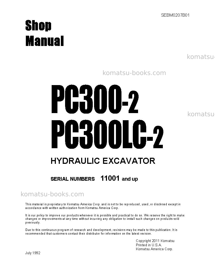Komatsu pc300-2jpn Repair & maintenance cover