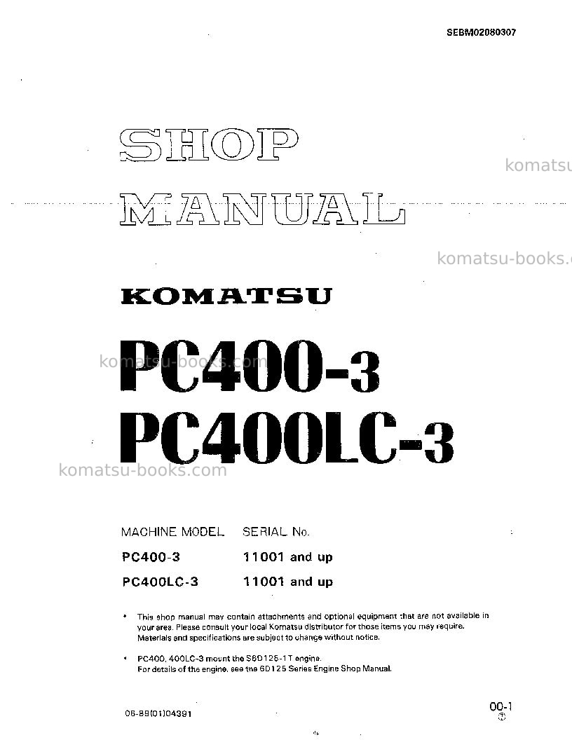 Komatsu pc400-3jpn Repair & maintenance cover Komatsu pc400-3jpn Repair & maintenance cover