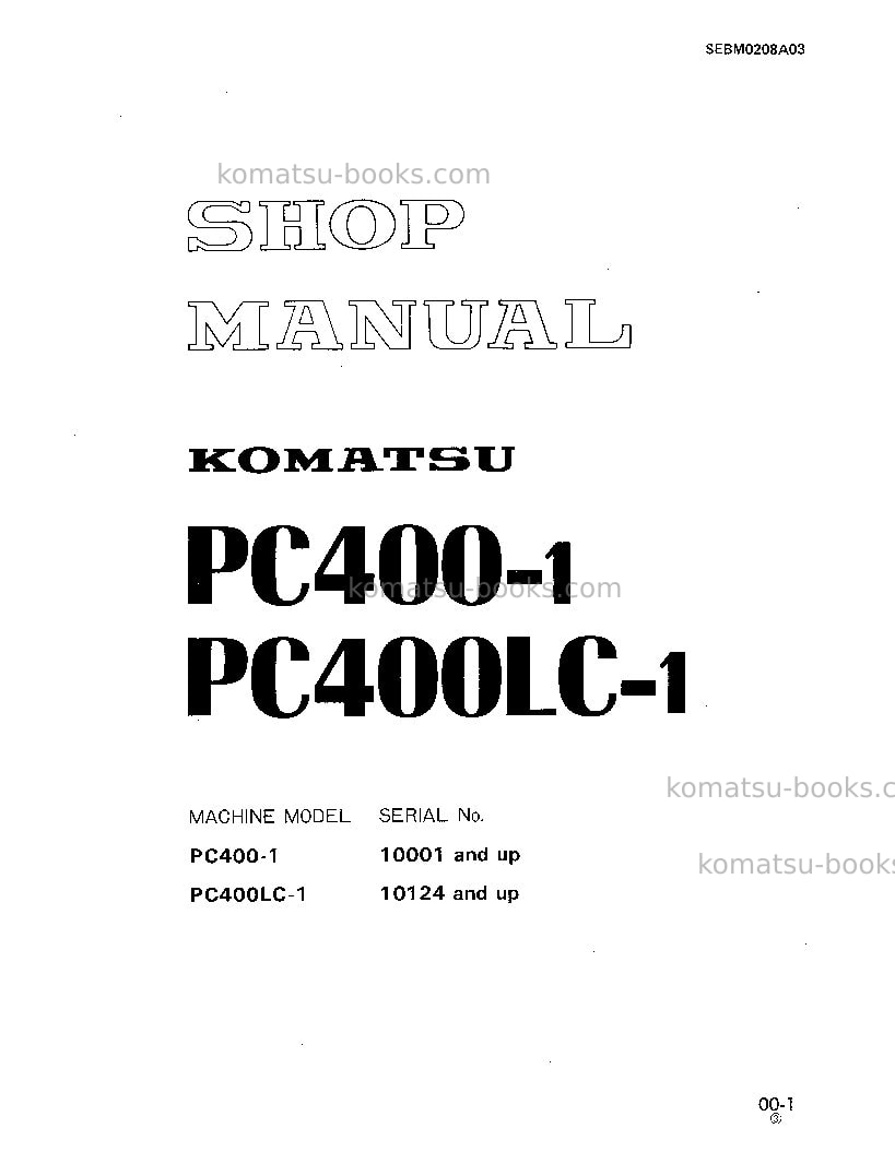 Komatsu pc400lc-1jpn Repair & maintenance cover