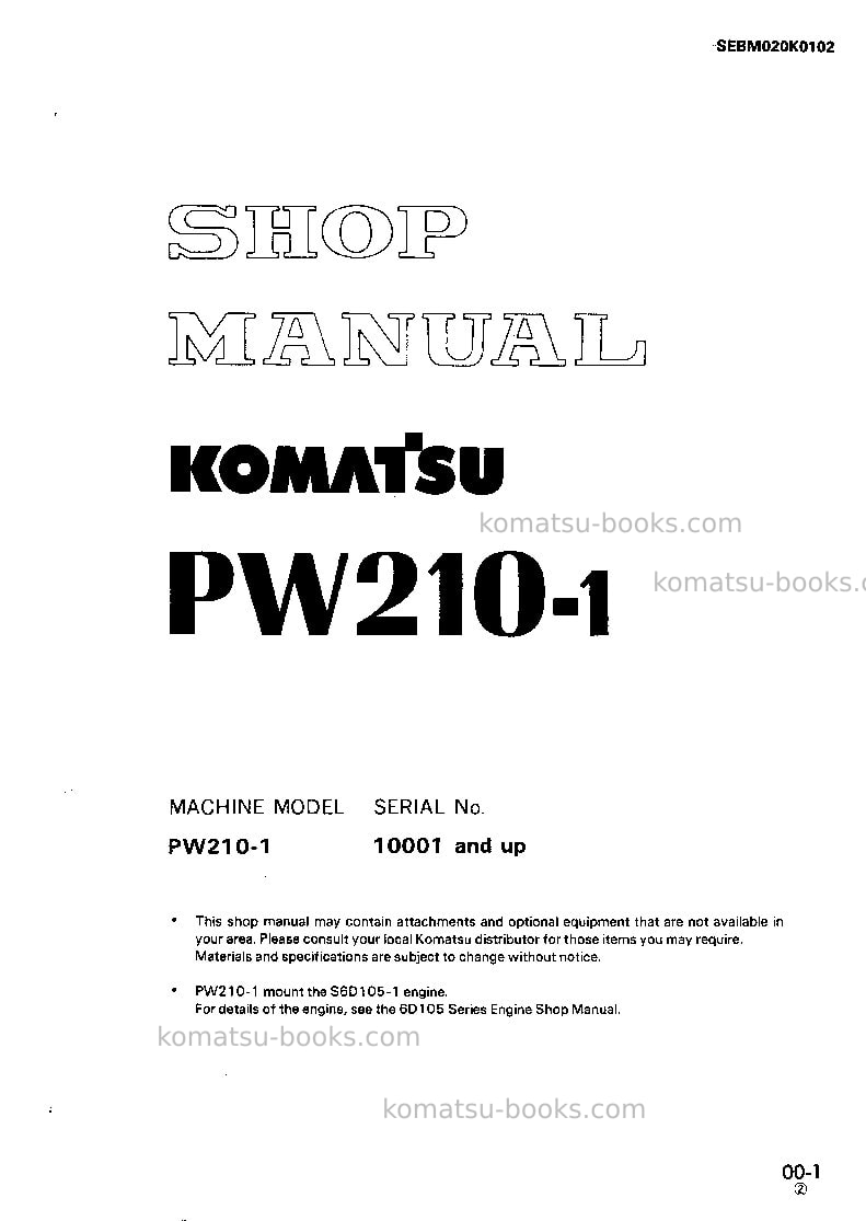 Komatsu pw210-1jpn Repair & maintenance cover