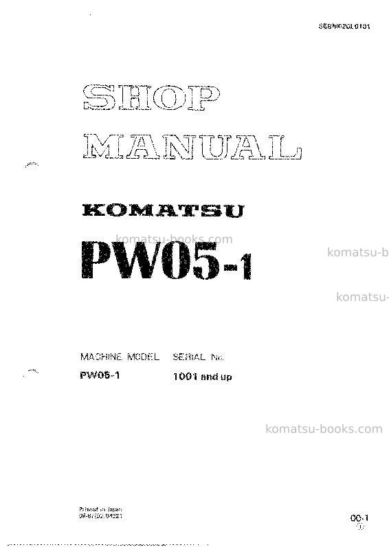 Komatsu pw05-1jpn Repair & maintenance cover