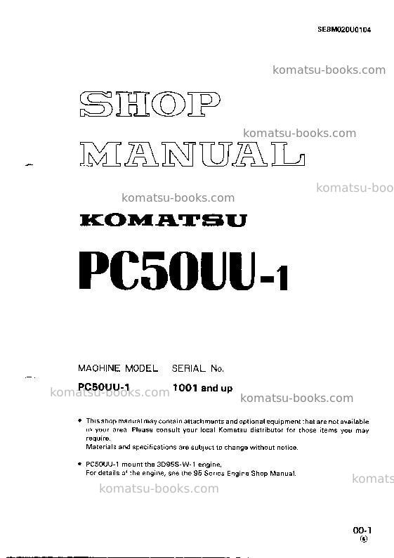 Komatsu pc50uu-1jpn Repair & maintenance cover Komatsu pc50uu-1jpn Repair & maintenance cover
