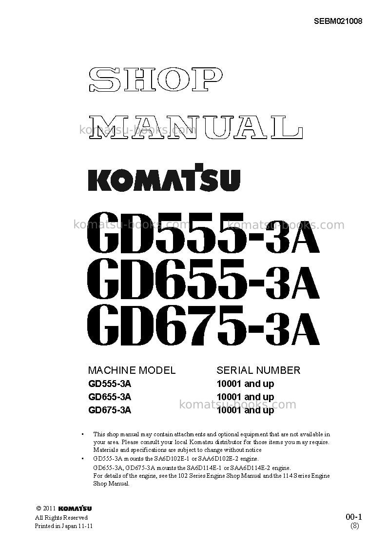Komatsu gd655-3jpn-a Repair & maintenance cover