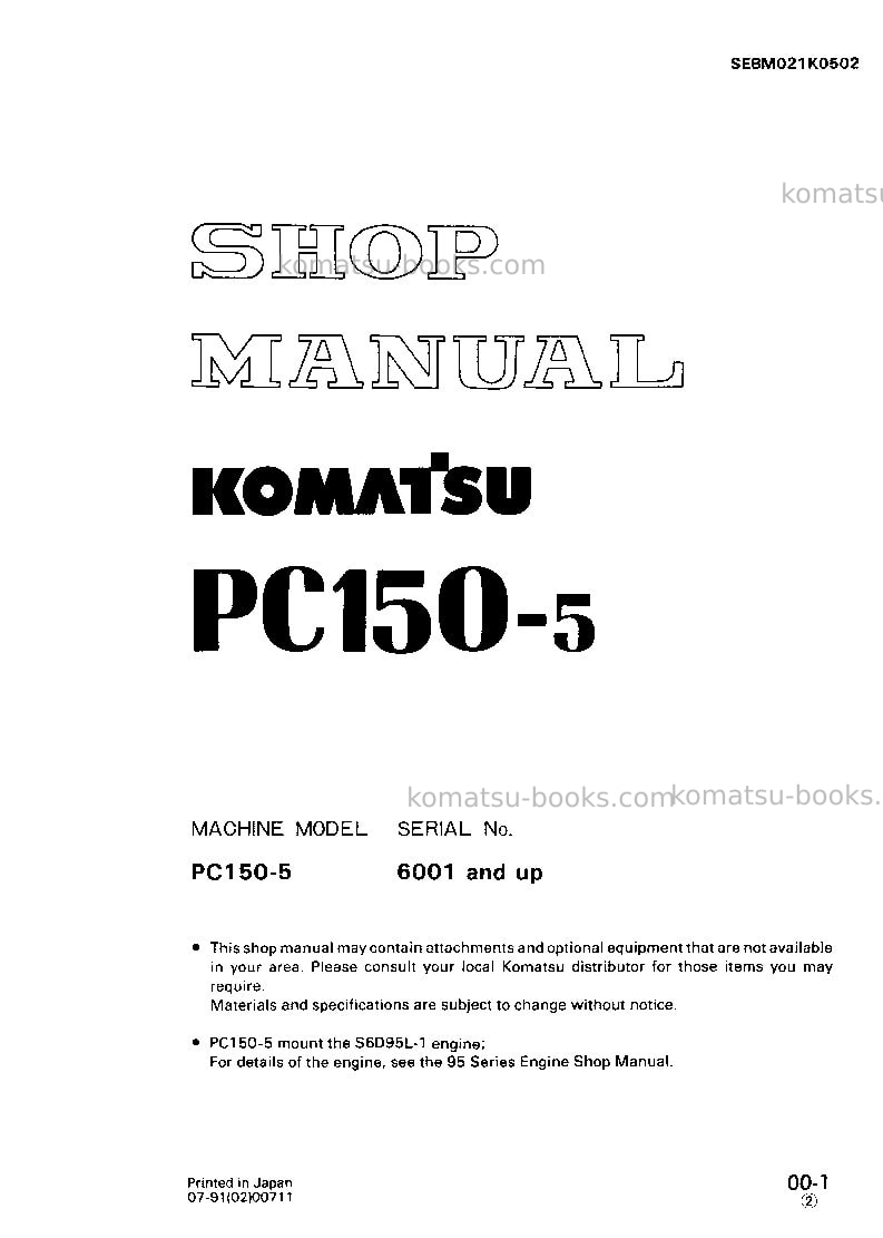Komatsu pc150-5jpn Repair & maintenance cover Komatsu pc150-5jpn Repair & maintenance cover