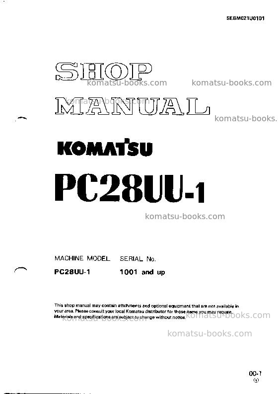 Komatsu pc28uu-1jpn Repair & maintenance cover