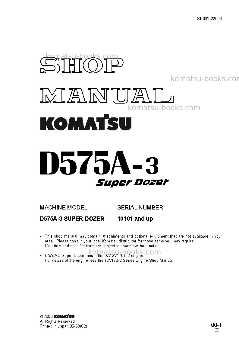 Komatsu d575a-3jpn Repair & maintenance cover Komatsu d575a-3jpn Repair & maintenance cover