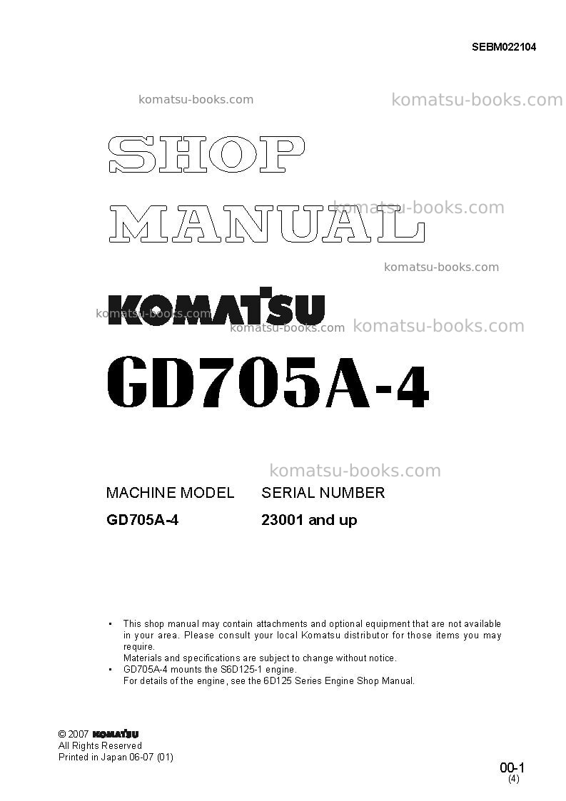 Komatsu gd705a-4jpn Repair & maintenance cover Komatsu gd705a-4jpn Repair & maintenance cover