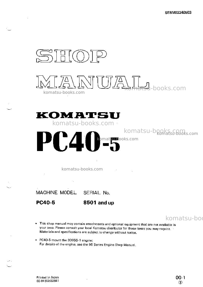 Komatsu pc40-5jpn Repair & maintenance cover Komatsu pc40-5jpn Repair & maintenance cover